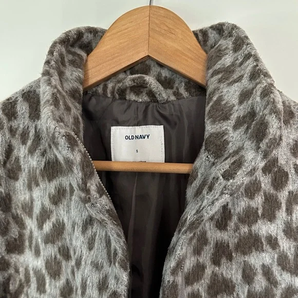 Old Navy Relaxed Soft Brushed truffle Leopard Print Women's wool blend Pea Coat - Picture 7 of 9